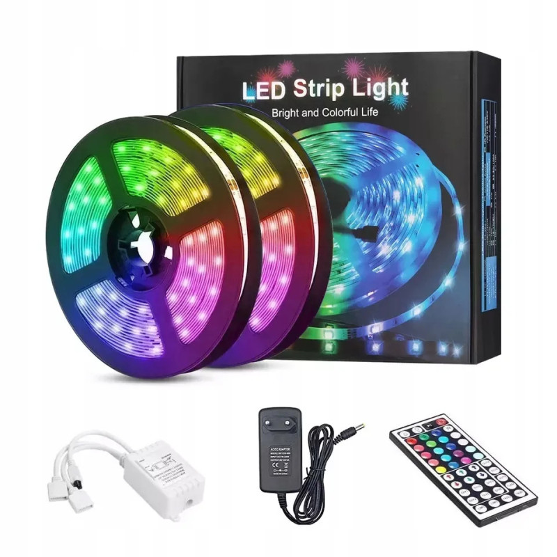 TAŚMA LED 5050 KOLOROWA 10M RGB + PILOT + ZASILACZ TAŚMA LED 5050 KOLOROWA 10M RGB + PILOT + ZASILACZ