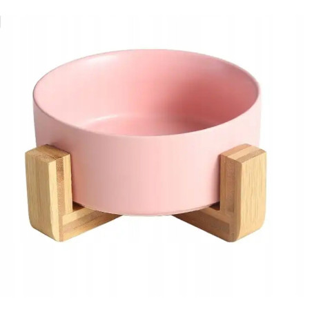 MISKA DLA PSA KOTA CERAMICZNA NA STOJAKU BAMBUS RÓŻOWA 0,85l 850ml