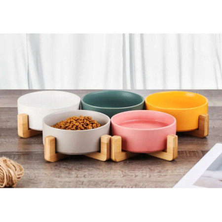 MISKA DLA PSA KOTA CERAMICZNA NA STOJAKU BAMBUS RÓŻOWA 0,85l 850ml