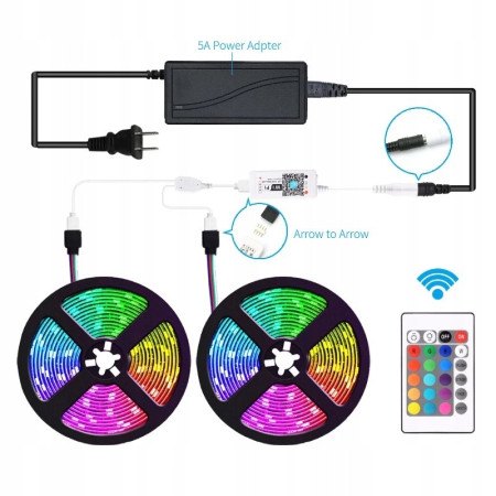 TAŚMA LED 5050 RGB 5M BLUETOOTH WIFI APLIKACJA APP