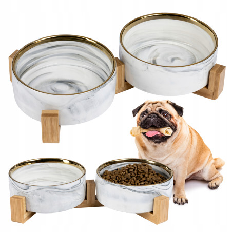 MISKI CERAMICZNE NA STOJAKU PODWÓJNA MISKA CERAMICZNA DLA PSA KOTA 2x850 ml