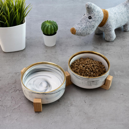 MISKI CERAMICZNE NA STOJAKU PODWÓJNA MISKA CERAMICZNA DLA PSA KOTA 2x850 ml