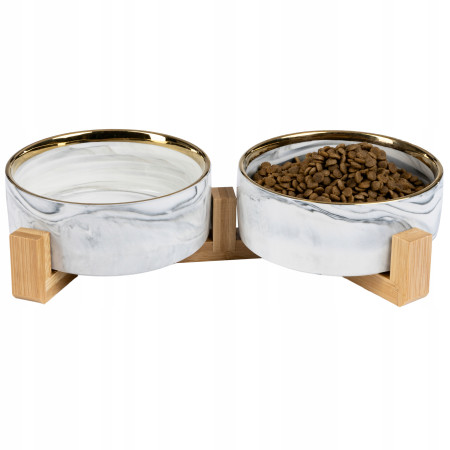 MISKI CERAMICZNE NA STOJAKU PODWÓJNA MISKA CERAMICZNA DLA PSA KOTA 2x850 ml